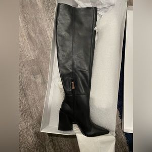 Black genuine leather over knee high boot - brand new in box